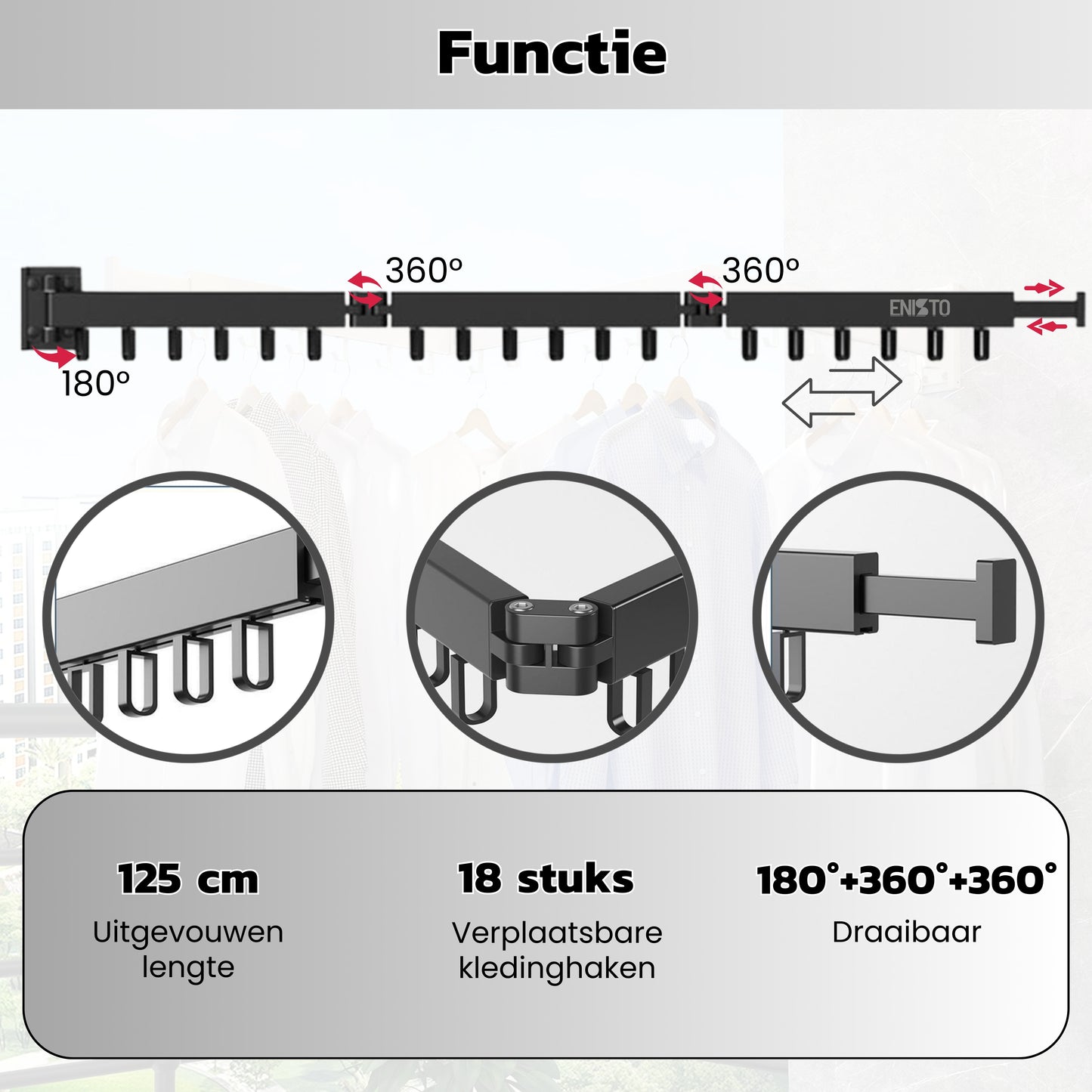 Wanddroogrek - Inklapbaar Wasrek - Droogrek Hangend - Zwart