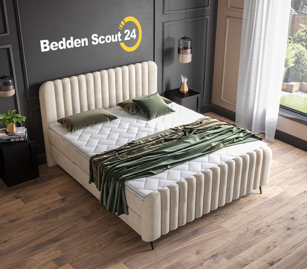 Boxspring bed met opbergruimte - 160x200 cm - Gebroken Wit - Opbergbed - Salva
