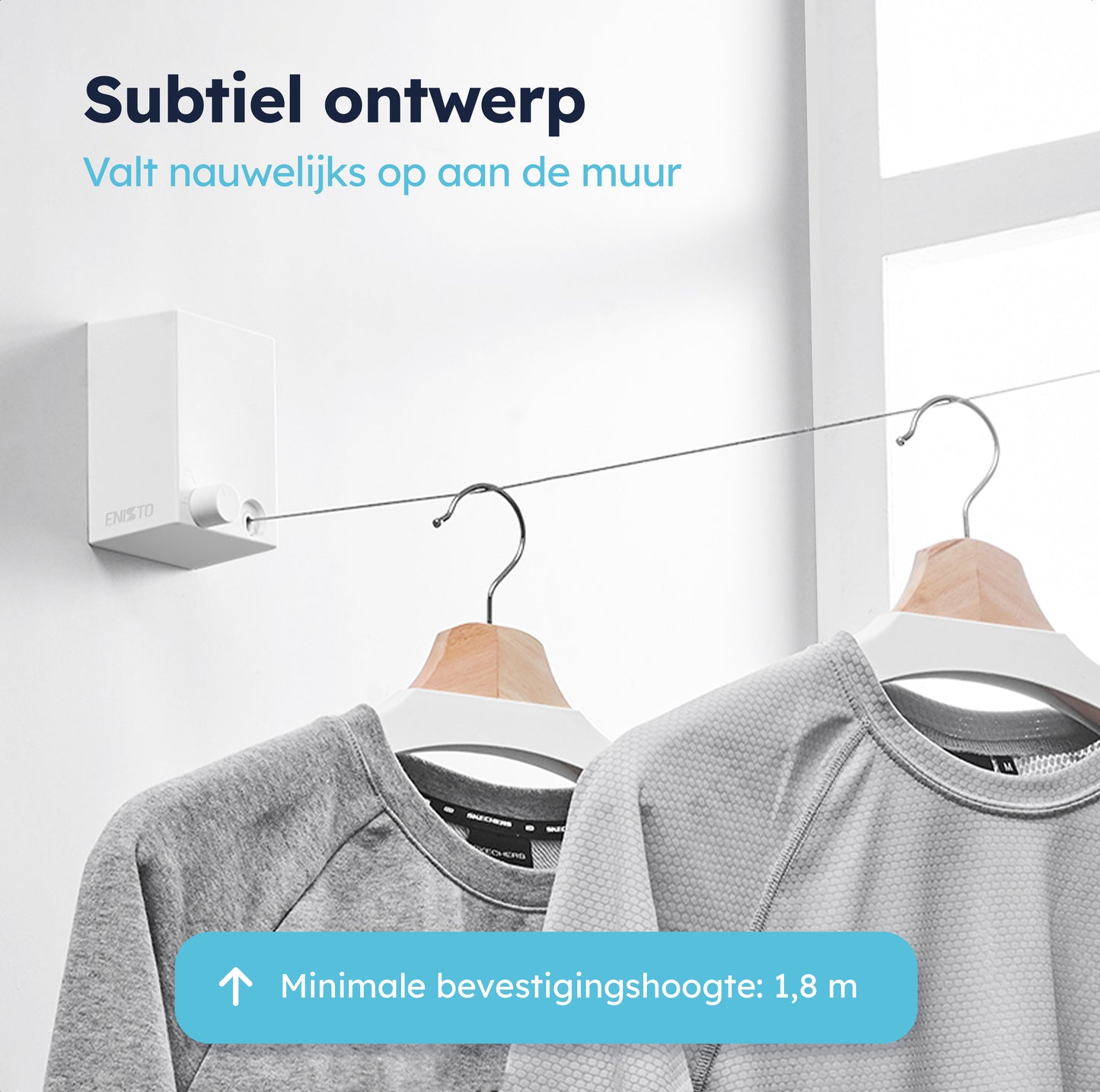 Waslijn uittrekbaar - Wit - Enkele lijn - 4.2m