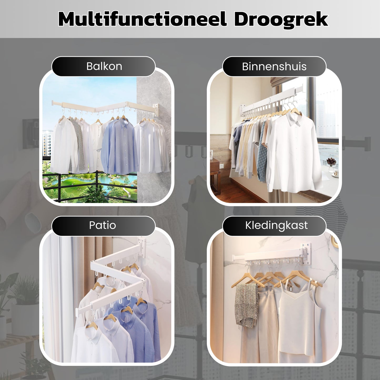 Wanddroogrek - Inklapbaar Wasrek - Droogrek Hangend - Wit