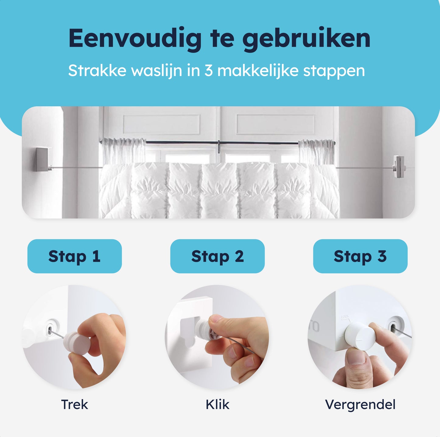 Waslijn uittrekbaar - Wit - Enkele lijn - 4.2m