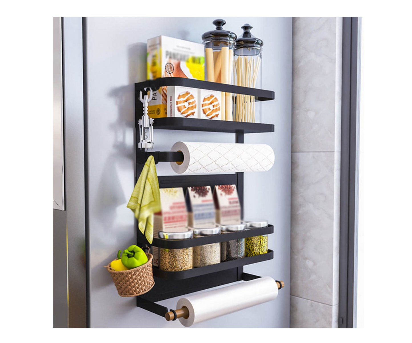 Magnetisch Multifunctioneel Rek - Magnetisch keukenrek - Zwart & Hout - Zonder boren