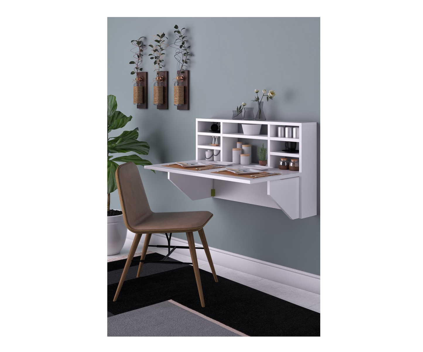 Wandtafel - Wandbureau - Wandtafel inklapbaar - Bureau met opbergruimte - Klaptafel