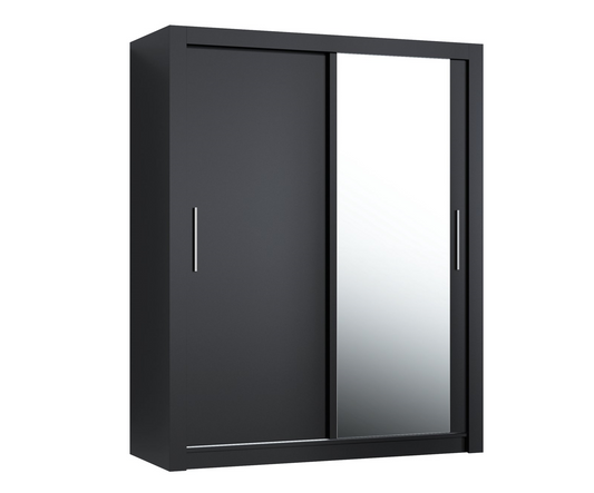 Pro-meubels - Kledingkast Miami - 160cm - Zwart mat - Met spiegel - Garderobekast