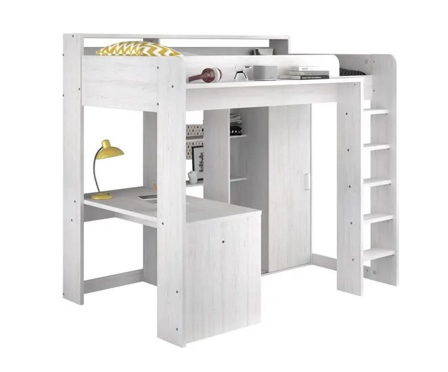 Mobistoxx Hoogslaper Harmony met bureau en kast, wit hout, pijnboom, 90x200, inclusief lattenbodem