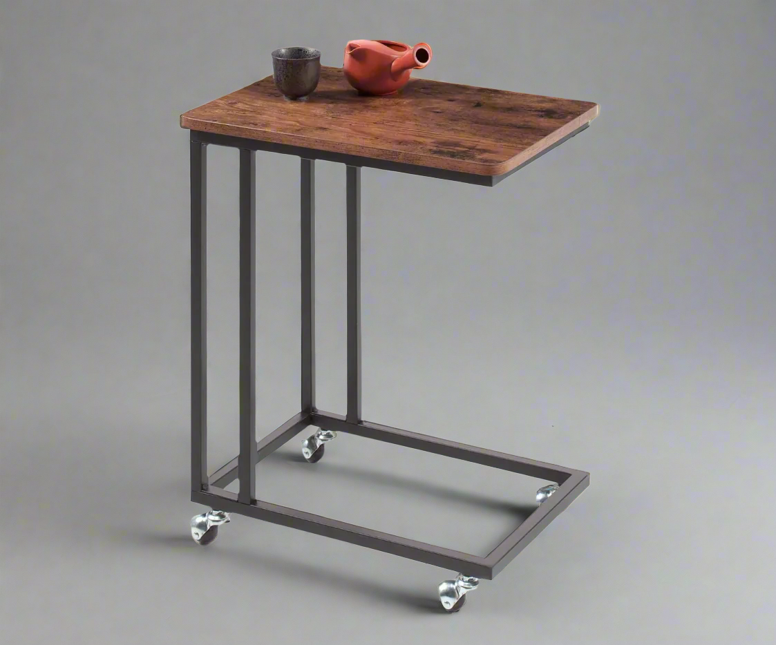 Acaza Bijzettafel - Bijzettafel op wieltjes - Vintage look - 50x35x60cm - Bruin/Zwart