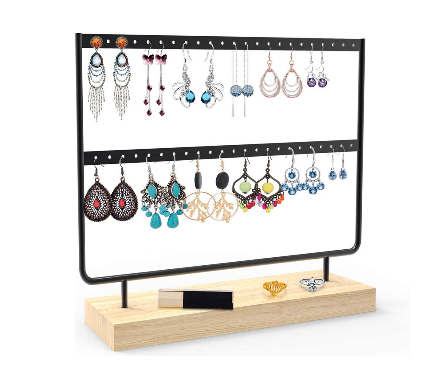 Sieradenhouder - Display voor Sieraden - Oorbellenrek - Hout en Metaal - 27x22x7 cm