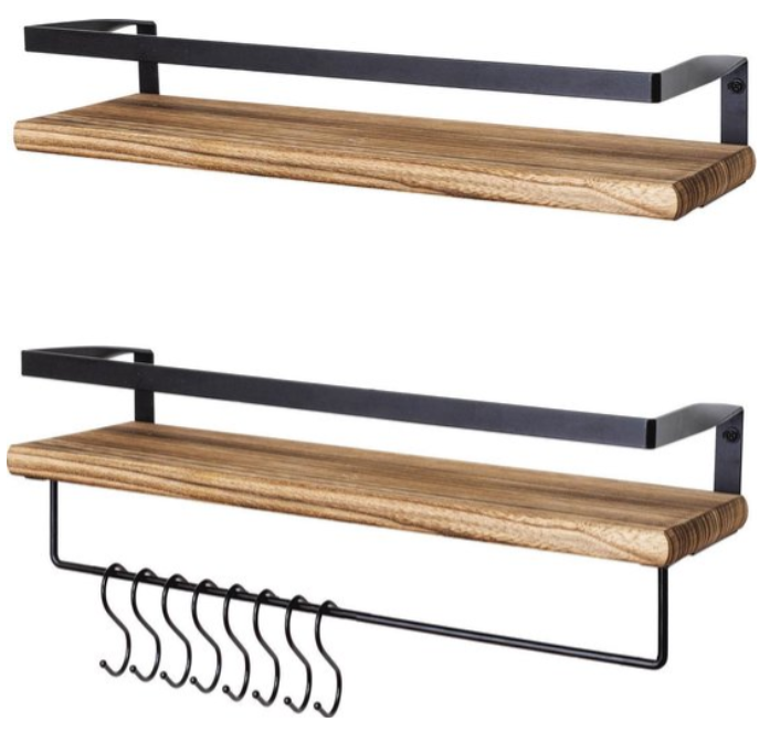 LifeGoods Zwevende Wandplank - 2 Stuks - 41cm - Handdoekhouder en 8 Haakjes