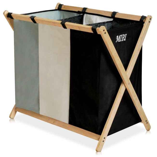 MIRI Wasmand 3 vakken - Bamboe – Wassorteerder – Hout – Opvouwbaar – Wasbox