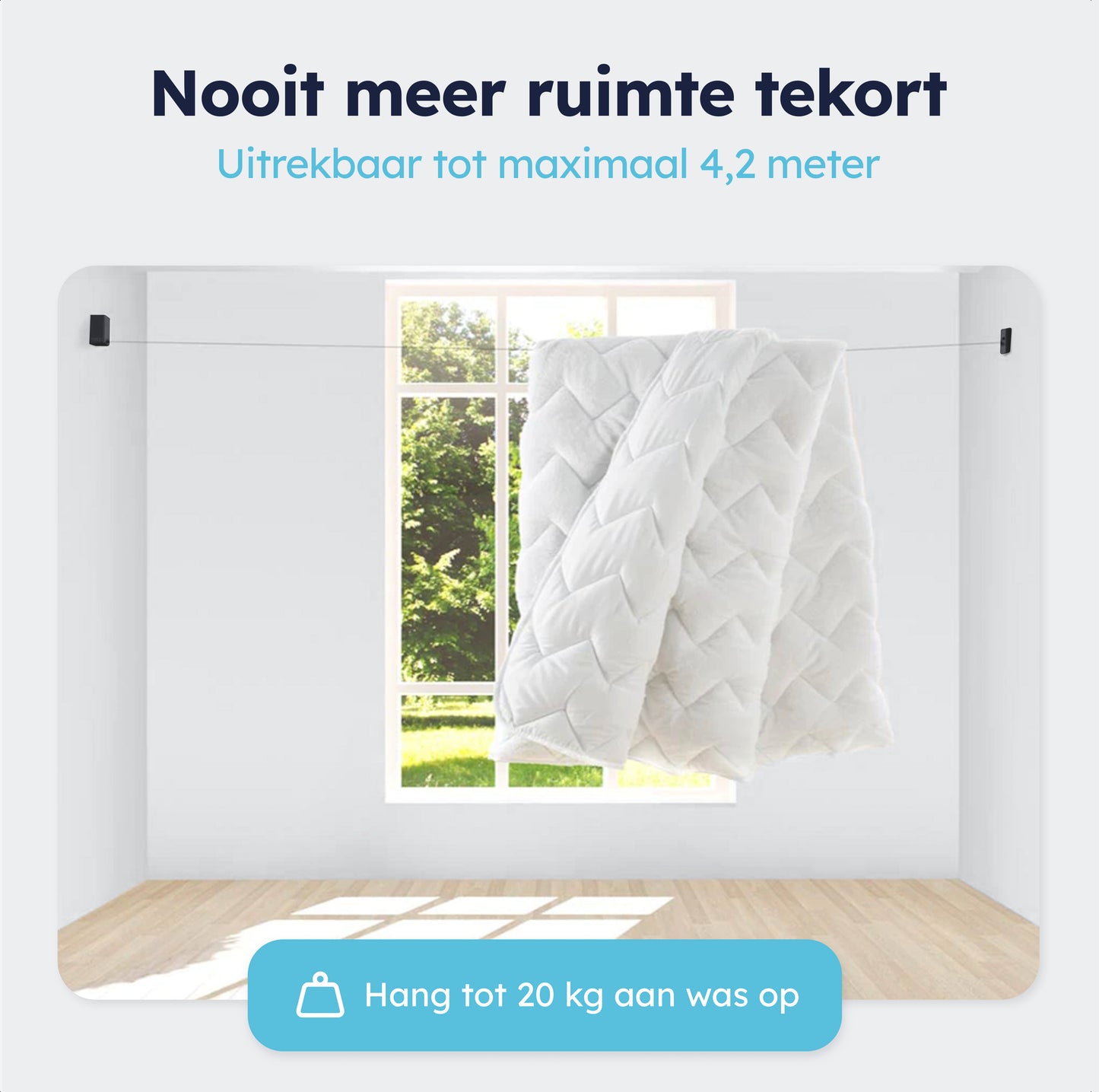 Waslijn uittrekbaar - Zwart - Enkele lijn - 4.2m