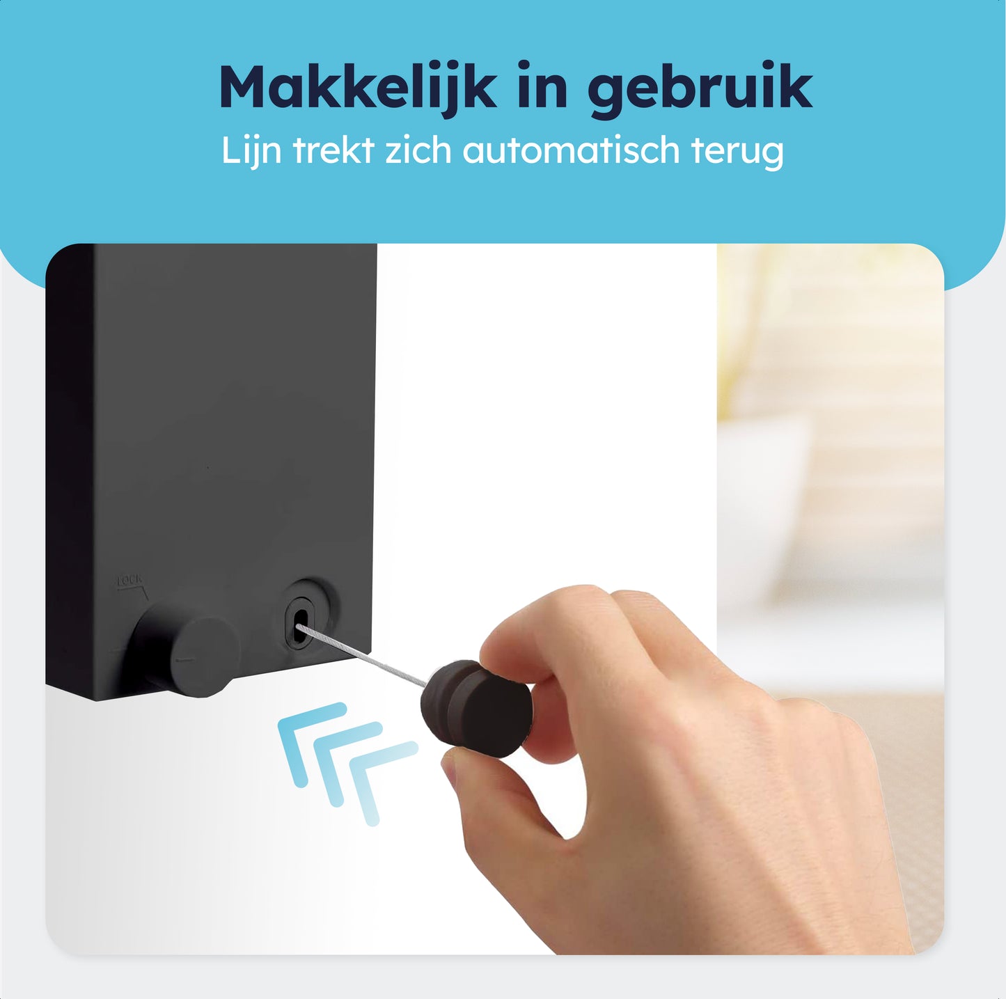 Waslijn uittrekbaar - Zwart - Enkele lijn - 4.2m