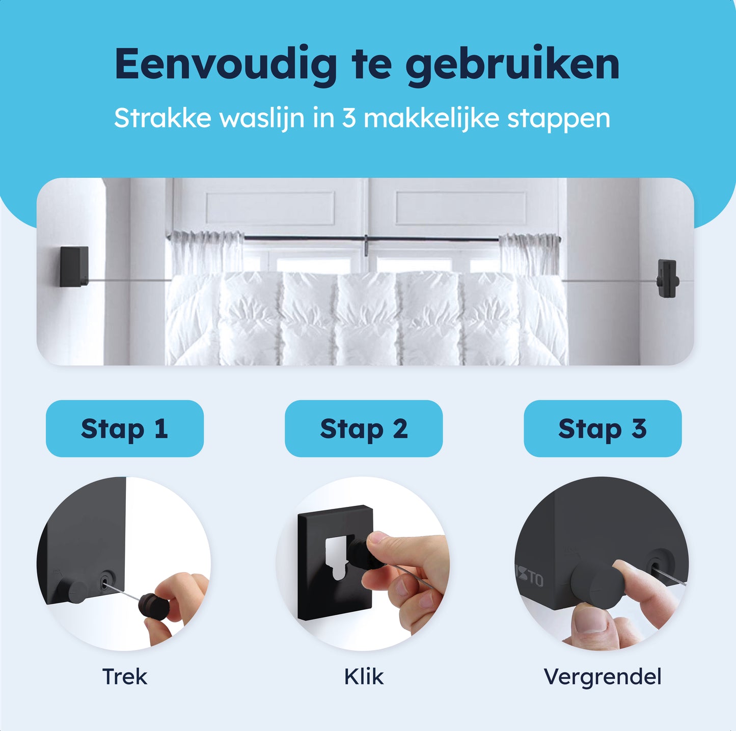 Waslijn uittrekbaar - Zwart - Enkele lijn - 4.2m